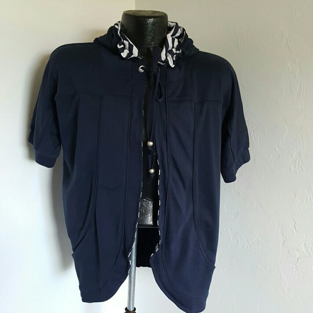 Joan Vass women hoodie sport cardigan blue short sleeve women size 1X